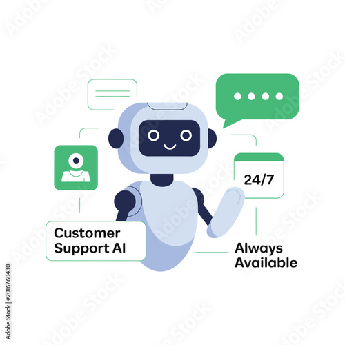 Foto Customer support AI robot, always available helper illustration, 24 7 chat servi
