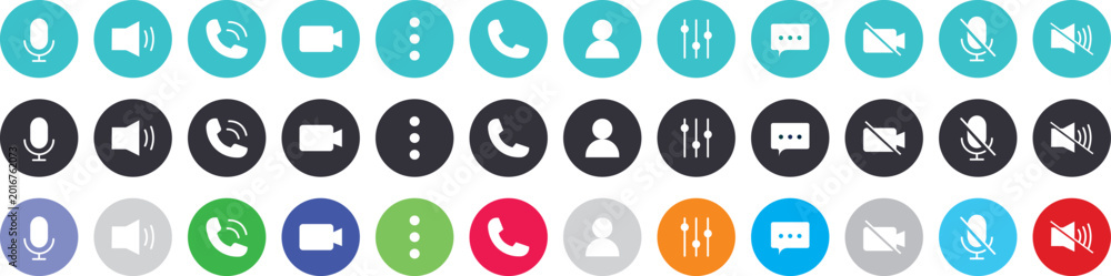 Carta da parati Icons set of sound, microphone, video camera, more, and phone symbols, featuring