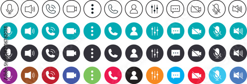 Fotografía Icons set of sound, microphone, video camera, more, and phone symbols, featuring