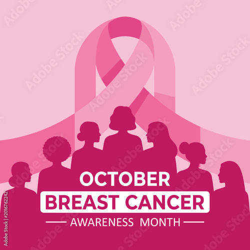 Quadro em tela An important and emotive design for October's Breast Cancer Awareness Month, featuring symbolic figures and awareness ribbons, promoting unity and support for the cause