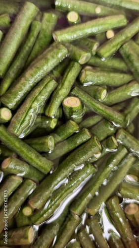 Fresh Chopped Long Beans Soaking in Water