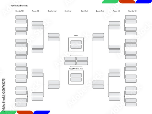 фотографія Modern football world tournament 2026 knockout stage bracket vector featuring stylized colorful corner accents with path to final and third place play-off
