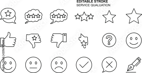 Tableau sur toile Customer rating and feedback icon set with stars review like dislike smiley chec