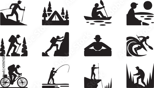 Photography Black silhouettes of people engaging in various outdoor activities and sports