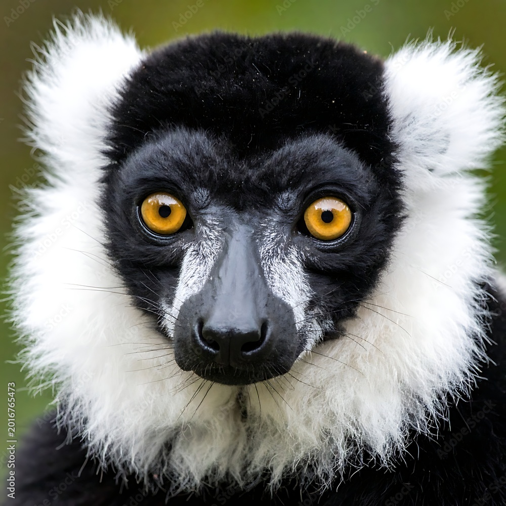 Fototapeta premium Closeup of a black and white lemur.