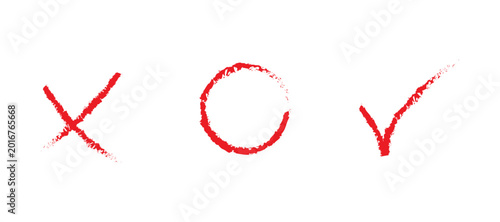 Hand Drawn Red Checkmark Cross and Circle Icon Set
