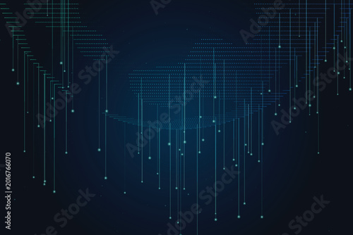 Εκτύπωση καμβά Abstract digital network with descending light rays and glowing nodes technology