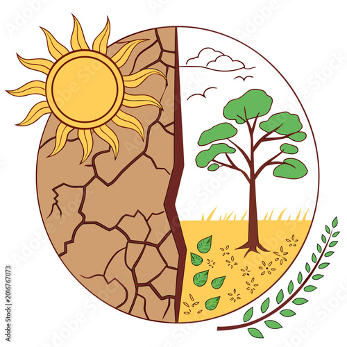 Bild auf Leinwand Earth split between drought and green thriving landscape.