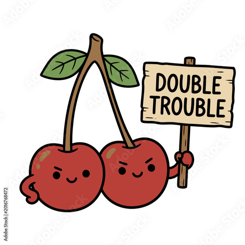 Canvas Print Two cartoon cherries with angry faces.