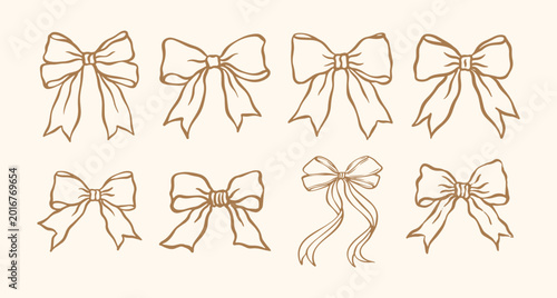 set of bows ties hand drawn vintage