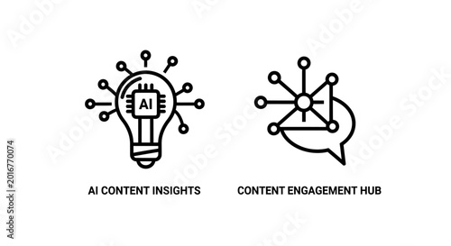 Foto Ai content insights and engagement hub network icons with insights, engagement