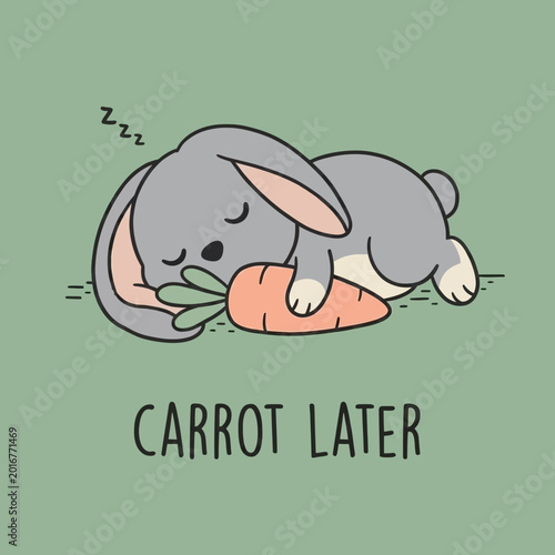 Canvas-taulu Sleeping Rabbit Holding Carrot.