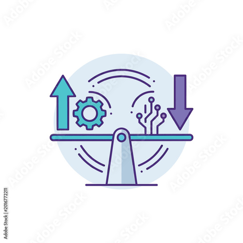 Quadro su tela Flow balance control icon, inflow outflow on pivot, throughput regulation worksh