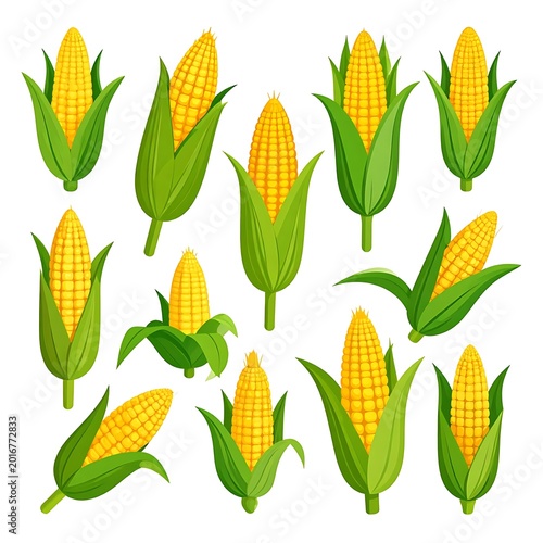 Fresh Yellow Corn Ears Illustration.