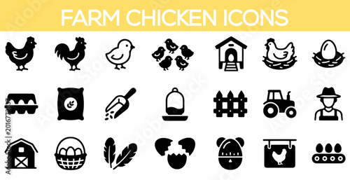 Fotografie Farm chicken and poultry farming icon collection