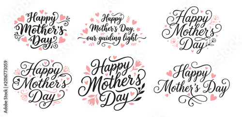 Canvas Print Mother's Day Greeting Cards Set: Six distinct elegant typographic designs for Mother's Day, perfect for conveying heartfelt sentiments to mothers