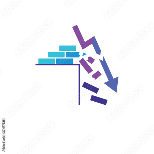 Photos Threshold collapse icon, steps exceeding edge falling bricks, tipping point conc