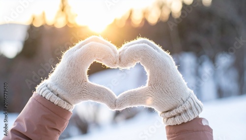 Two hands creating a heart shape silhouette in front of warm sunlight, symbolizing love, positivity, connection, and emotional warmth.