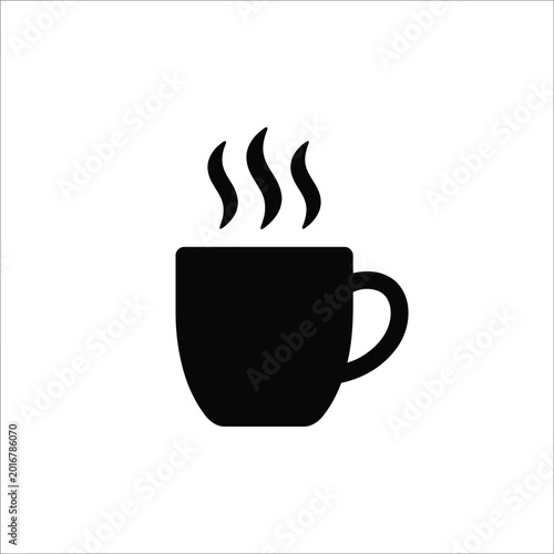 Steaming hot coffee cup icon in black and white