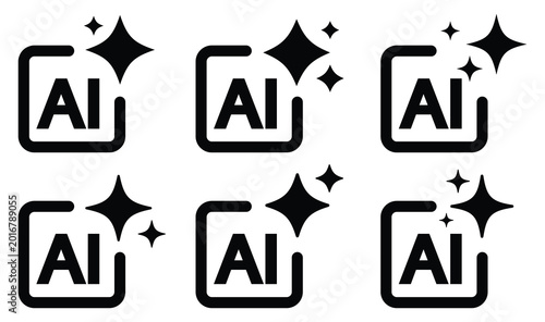 AI Generate Icon Set with Sparkle Star Symbols for Artificial Intelligence Technology Vector