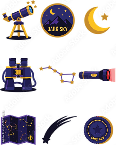 Photos Astronomy and Stargazing Equipment Icon Set Featuring Telescope, Binoculars, Sta