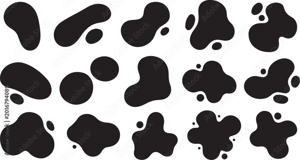 Fototapeta premium Black Blobs on White Background Abstract Design Elements