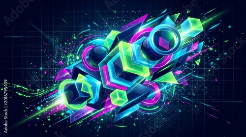 Vibrant Neon Geometric Abstract Art Design.