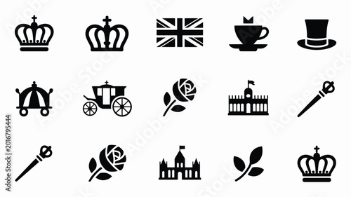 Photography Collection of 16 british themed icons including crowns royal symbols and london
