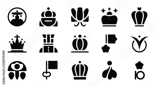 Quadro em tela Elegant thin silhouette icons representing royalty and nobility on white backgro