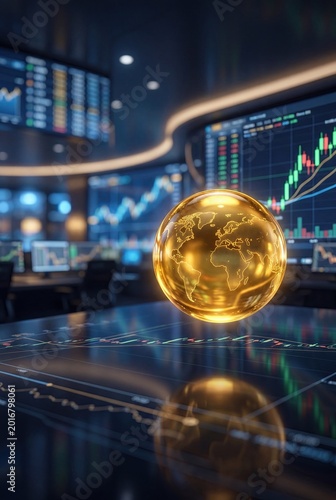 Golden oil drop with world map over financial market growth chart