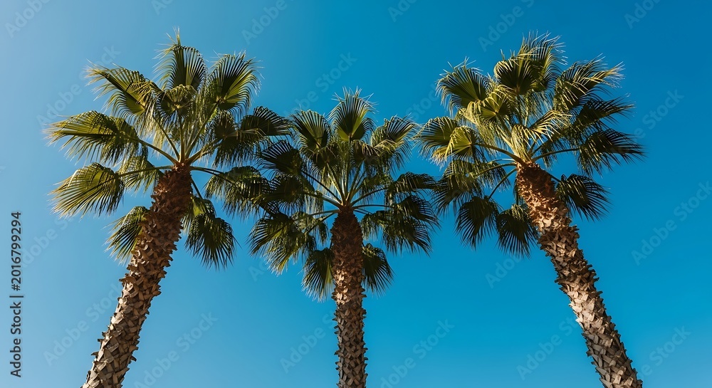 Fototapeta premium Palm tree canopy perspective nature background