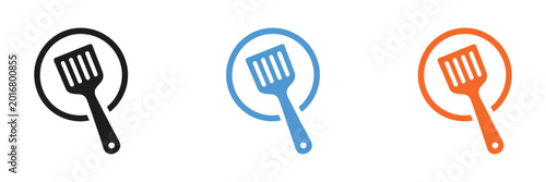 Tableau sur toile Cooking spatula silhouette vector icon set with black kitchen utensil designs for food preparation concepts