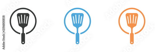 Schilderij op canvas Kitchen spatula silhouette icon set featuring simple black cooking utensil symbols for culinary vector illustration