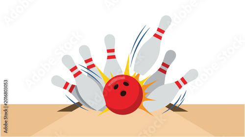 Obraz na plátně bowling ball hitting pins and knocking them down cartoon illustration