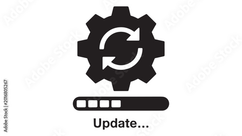 System update icon with gear rotation and loading progress bar for software installation