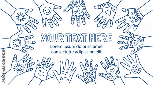 Hands decorated with henna patterns surround empty text space.