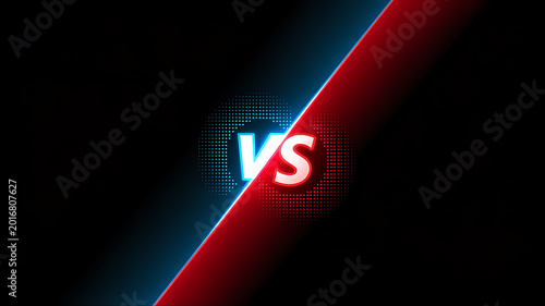 Versus display screen background featuring glowing bright neon blue and red diagonal lines separated by central vs lettering for competitive gaming matches or sports rivalry events.