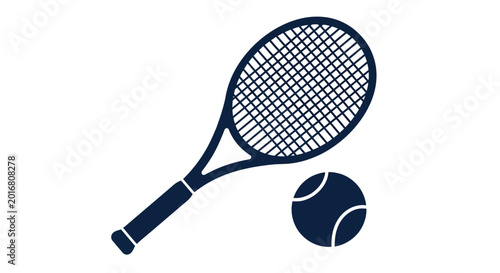 tennis racket and ball silhouette on a white background