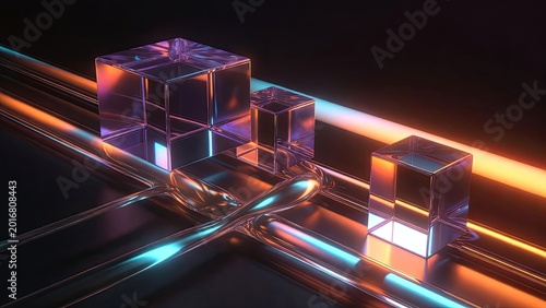 Iridescent glass cubes reflecting light in a dark studio setting gigapixel art
