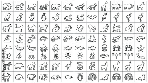 Photography Large collection of minimal animal icons for wildlife infographic use