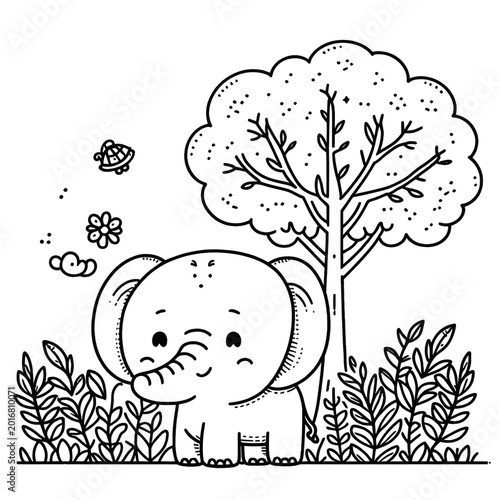 cute elephant coloring kid sheet black and white