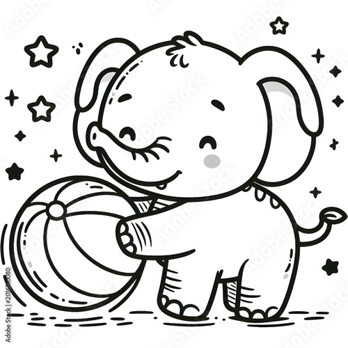 cute elephant coloring kid sheet black and white
