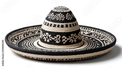Traditional Colombian sombrero vueltiao crafted from woven caña flecha straw, iconic black and white geometric patterns displayed on clean white background.