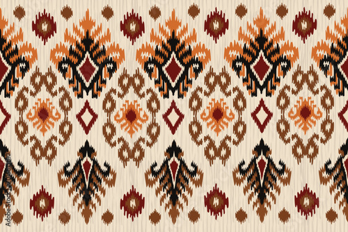 Tableau sur toile Ikat carpet fabric pattern featuring distinctive blurred and feathered motifs inspired by traditional resist-dye weaving techniques