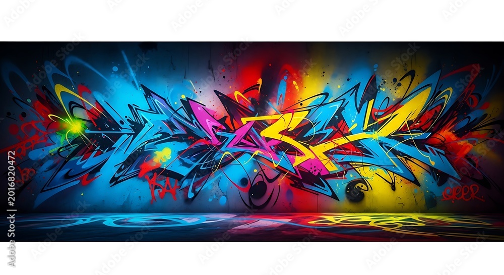 Fototapeta premium Vibrant Abstract Graffiti Art Mural Explosion of Color Urban Street Art Style