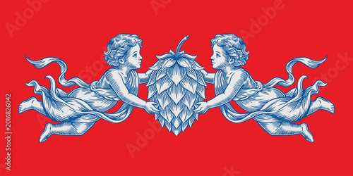 vintage-cherub-hops-engraving-brewery-heraldic-ornament-vector