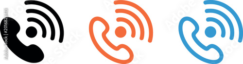 Foto Set of telephone handset icons with wireless signal waves for customer support h