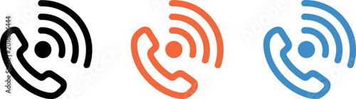 Foto Set of telephone handset icons with wireless signal waves for customer support h