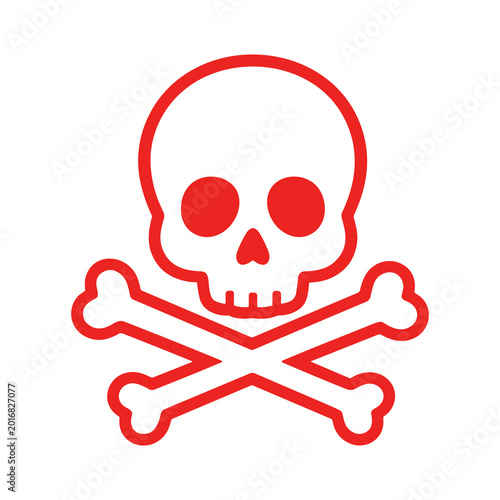 Obraz na plátne Red outline skull and crossbones icon representing toxic or lethal danger