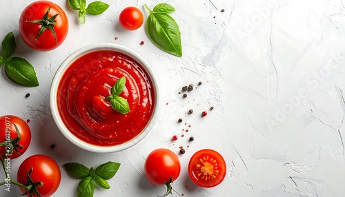 Top View of Tomato Sauce Displayed on Neutral Background for Food, Condiment and Culinary Mockup Presentation